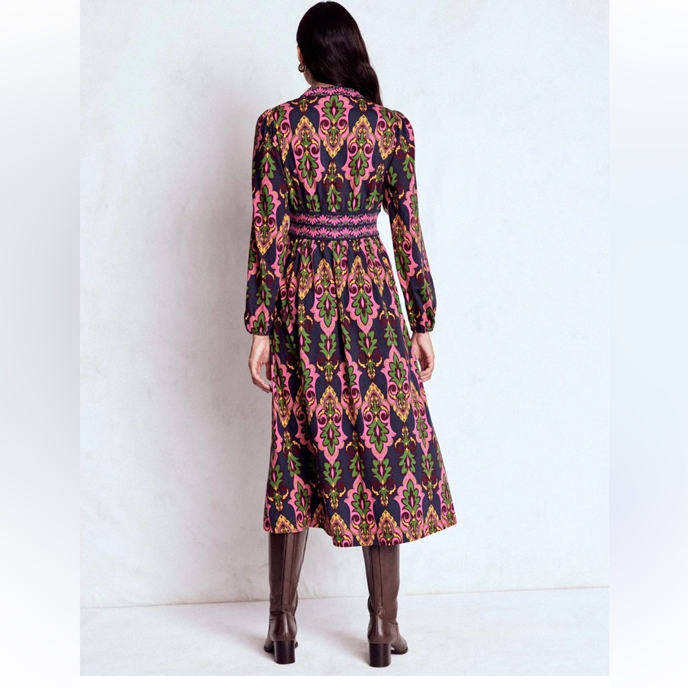 Boden Natalia Long Sleeve Tea Dress Midi French Navy Ornate Charm 10 Reg NWT NEW - Picture 7 of 13